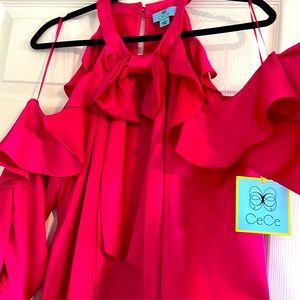 CeCe brand new w/tags pink bow & ruffle sleeves, quarter length, off shoulder